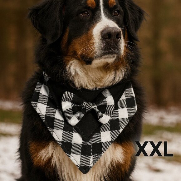 Fe.Ly Other - Luxury XXL Buffalo Plaid Dog Bandana with Bow Tie – Handmade Winter Style